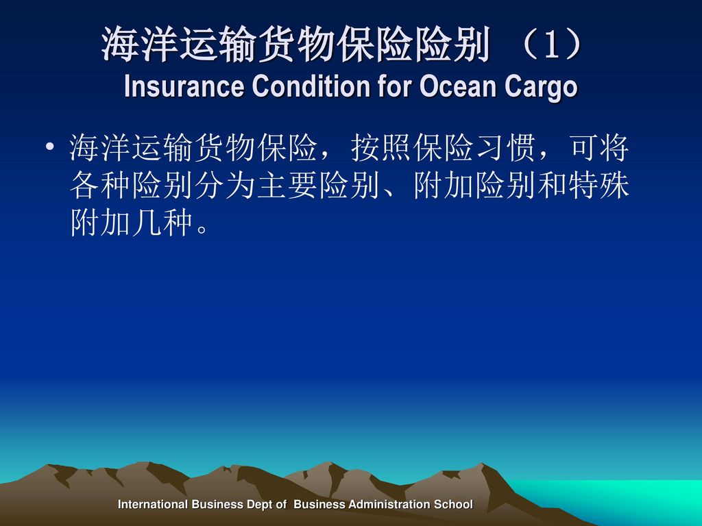 海洋运输货物保险险别 （1） Insurance Condition for Ocean Cargo