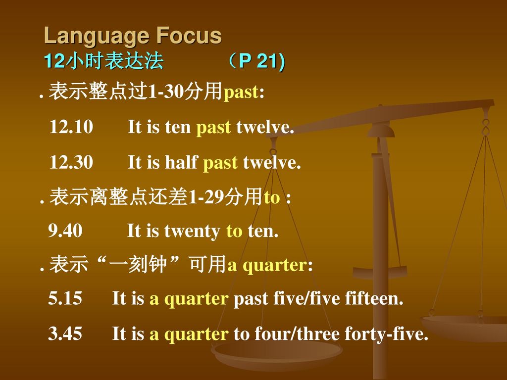 Language Focus 12小时表达法 （P 21)