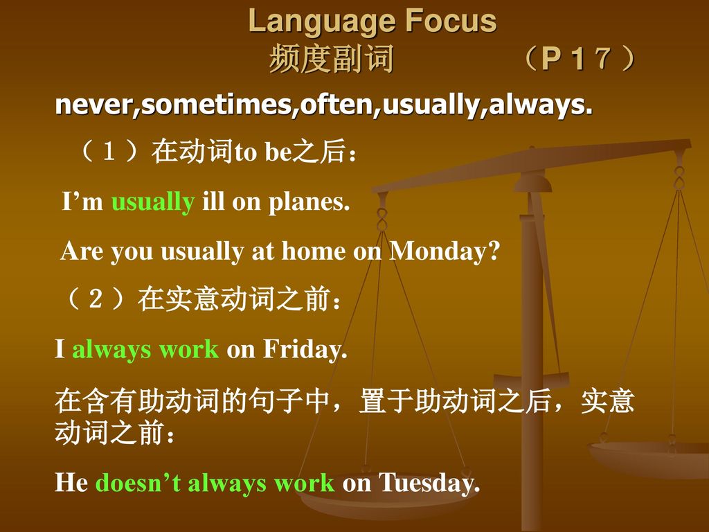 Language Focus 频度副词 （P 1７）