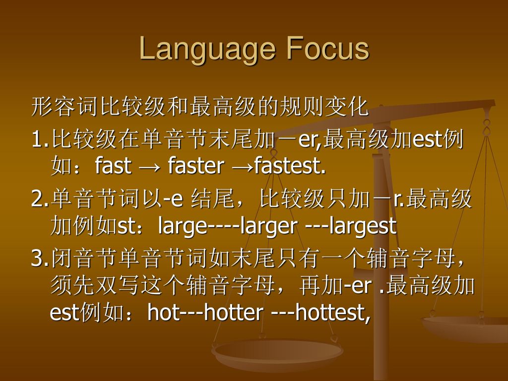 Language Focus 形容词比较级和最高级的规则变化