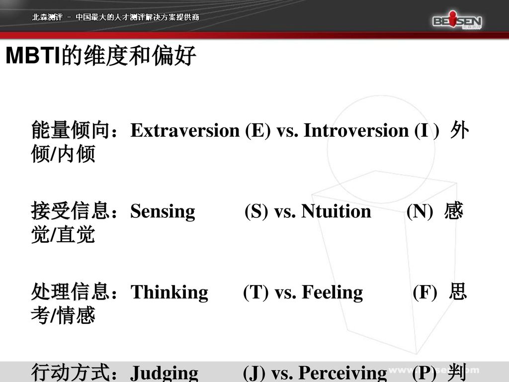 introversion (i )  外倾/内倾接受信息:sensing (s) vs.