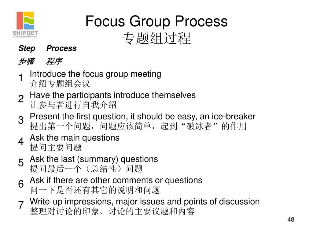 Focus Group Process 专题组过程