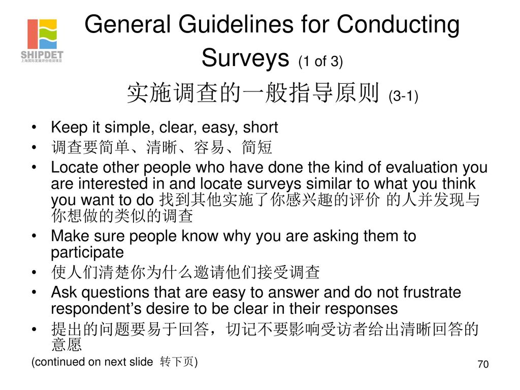 General Guidelines for Conducting Surveys (1 of 3) 实施调查的一般指导原则 (3-1)