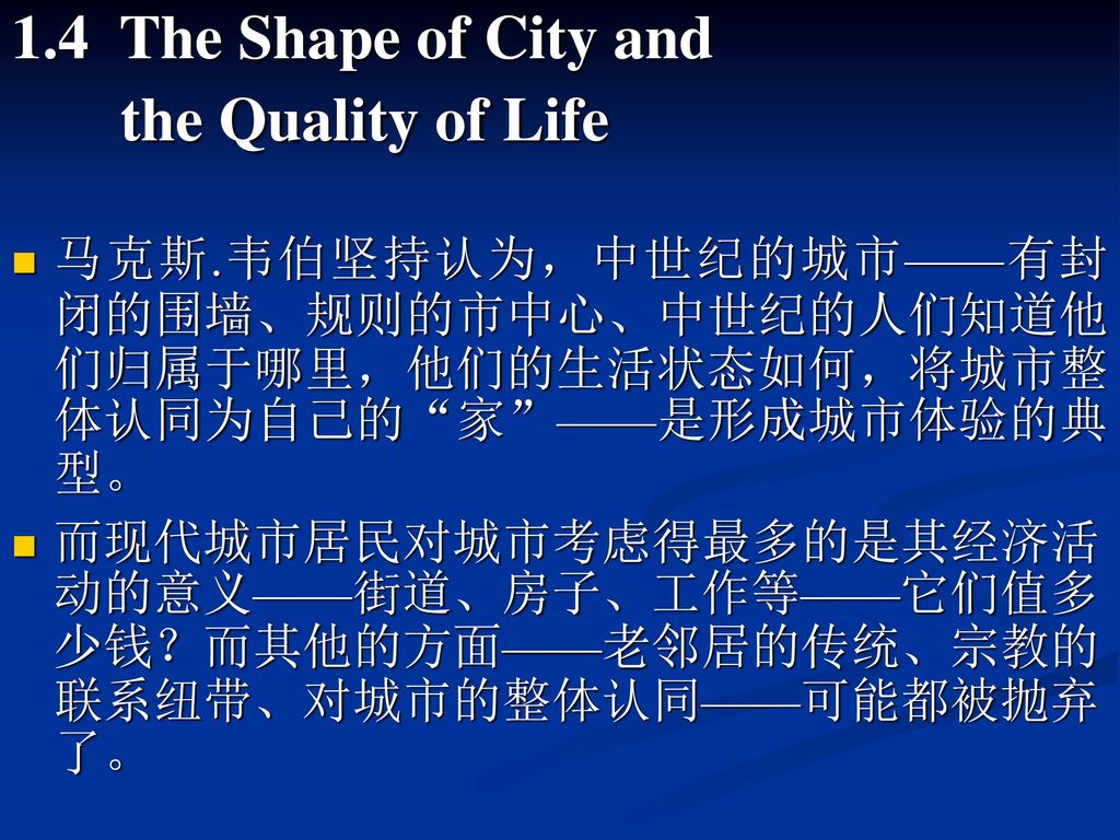 1.4 The Shape of City and the Quality of Life