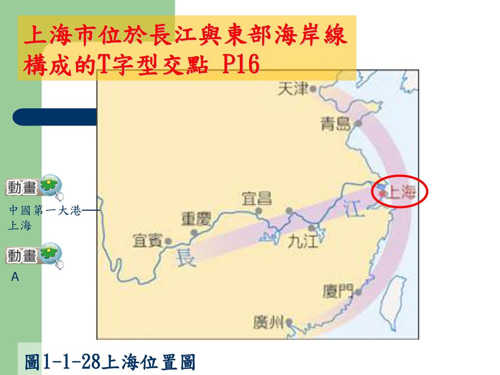 上海市位於長江與東部海岸線構成的T字型交點 P16