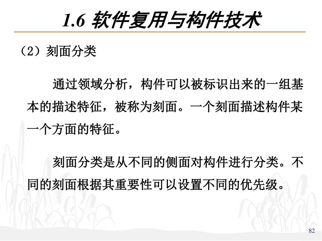 1.6 软件复用与构件技术 （2）刻面分类.