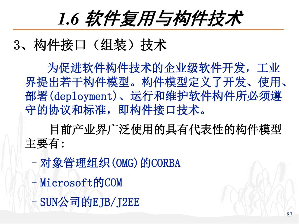 1.6 软件复用与构件技术 3、构件接口（组装）技术