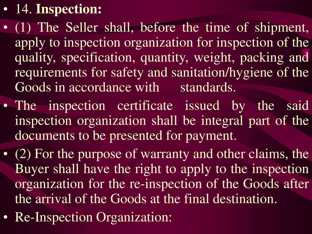 14. Inspection: