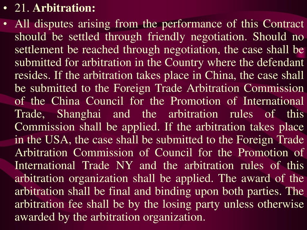 21. Arbitration: