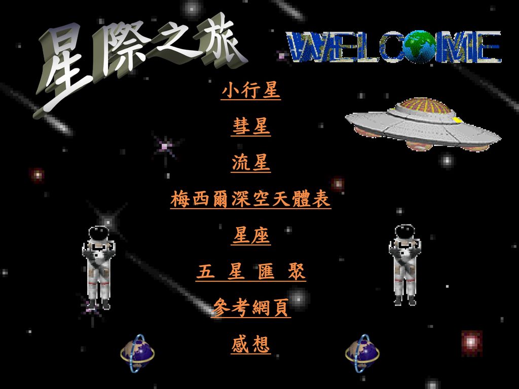 星際之旅 小行星 彗星 流星 梅西爾深空天體表 星座 五 星 匯 聚 參考網頁 感想 Mandy Chan 2D