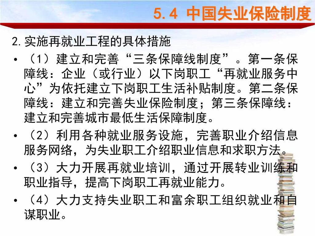 5.4 中国失业保险制度 2.实施再就业工程的具体措施