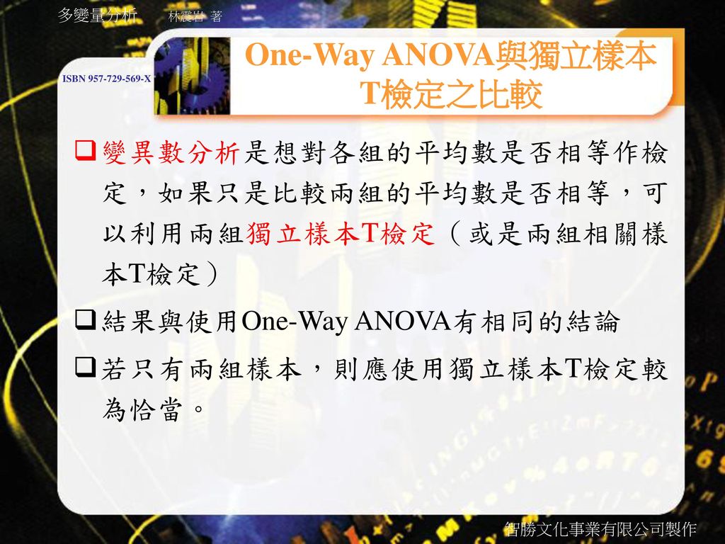 One-Way ANOVA與獨立樣本T檢定之比較