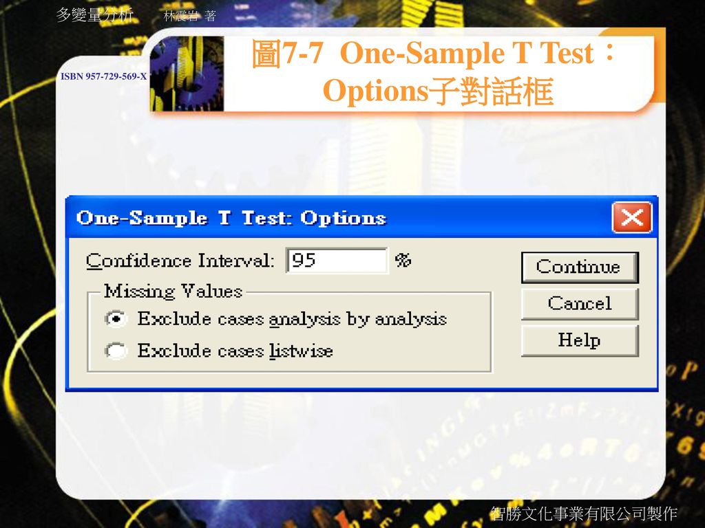 圖7-7 One-Sample T Test：Options子對話框