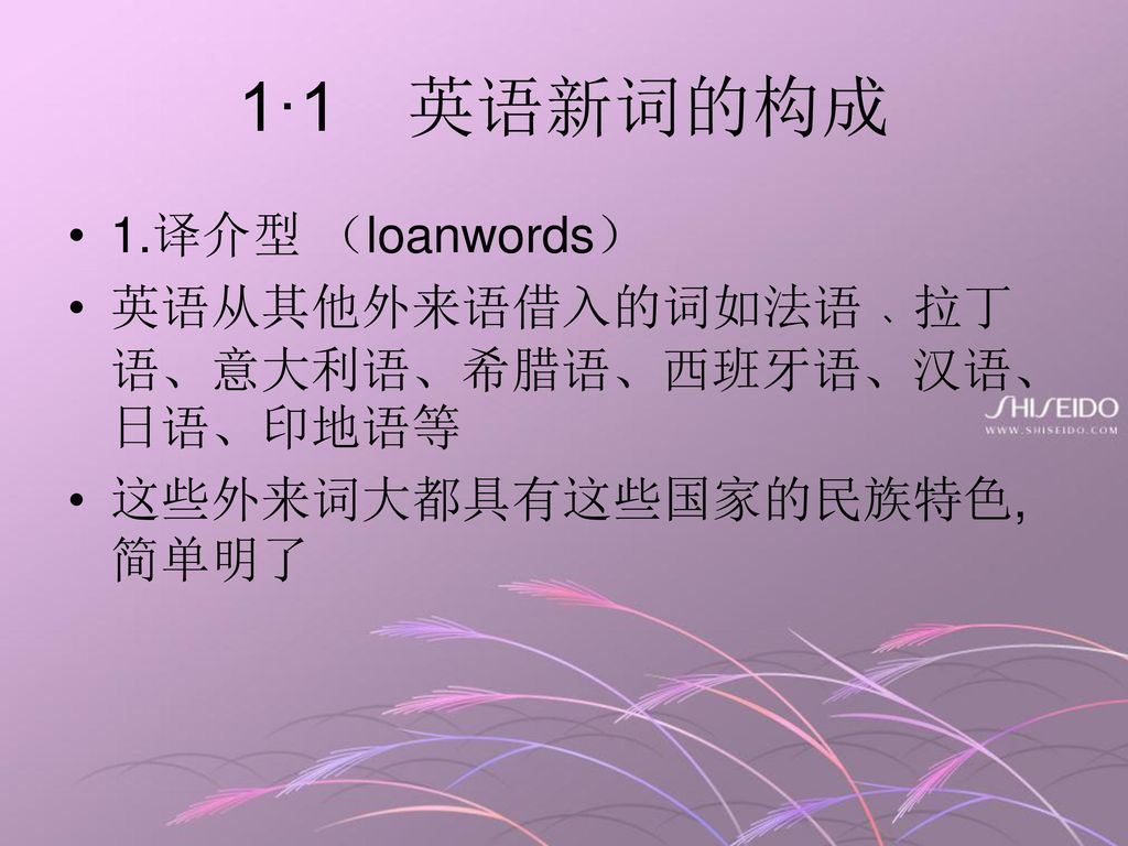 1·1 英语新词的构成 1.译介型 （loanwords）