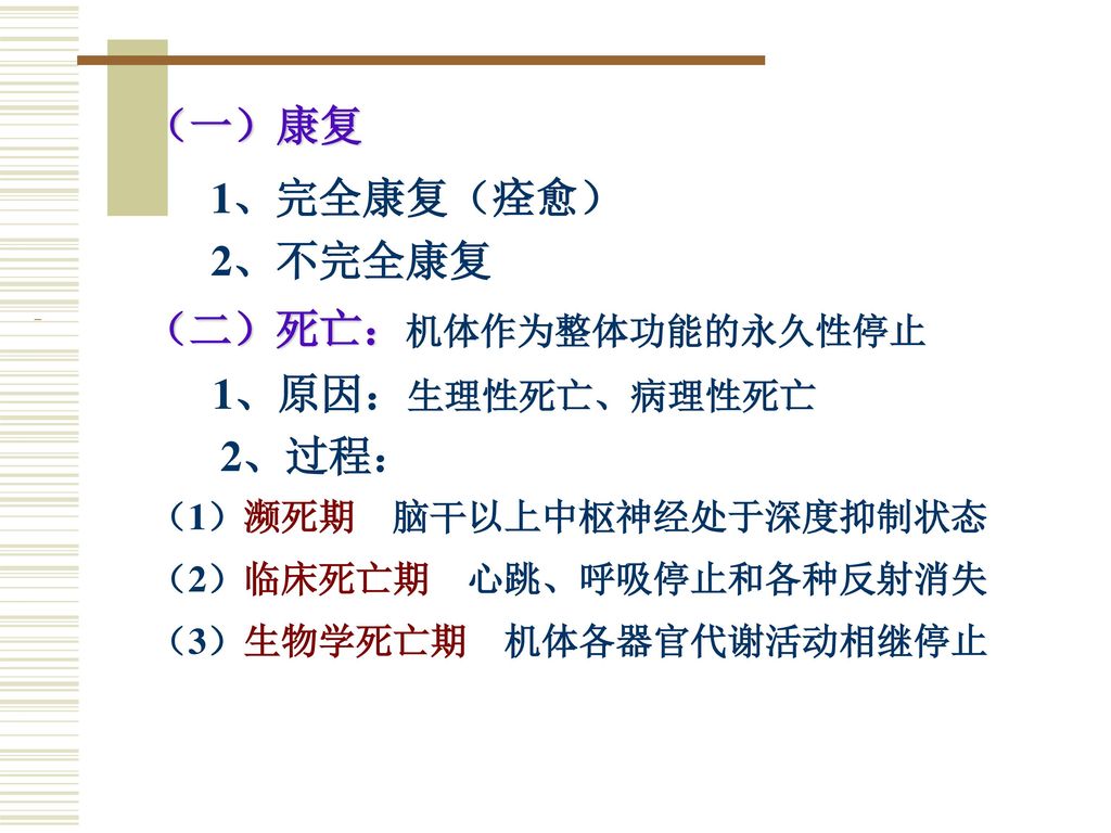 第一章 疾病概论 健康与疾病的概念 病因学 发病学 疾病的经过与转归.