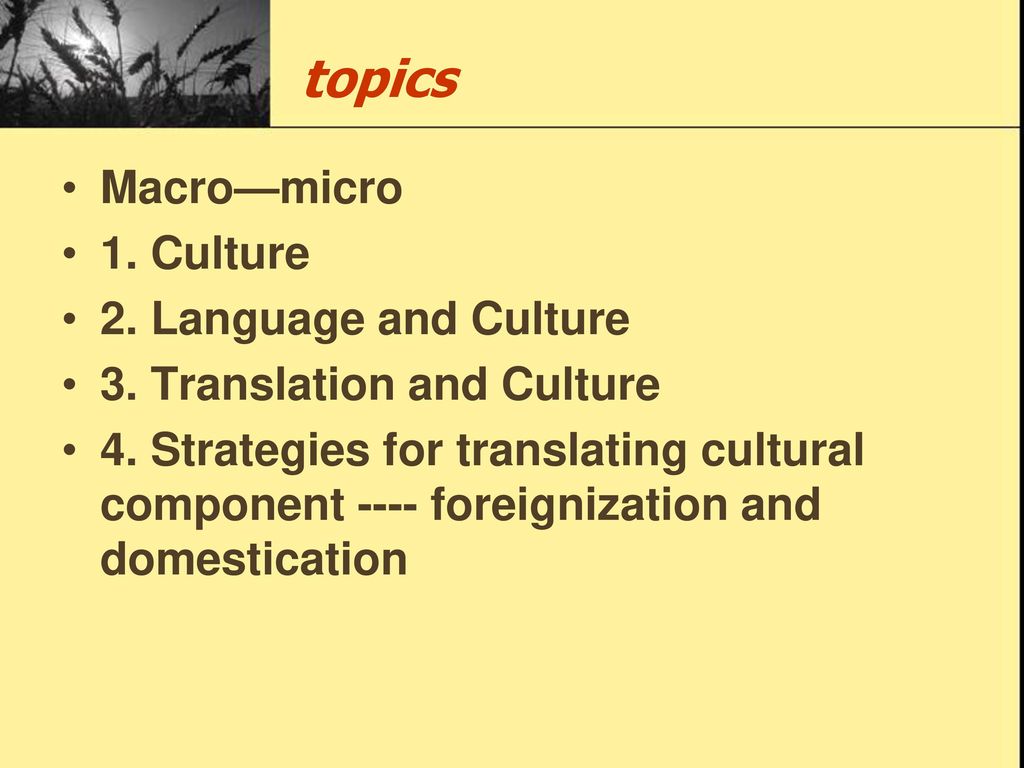 topics Macro—micro 1. Culture 2. Language and Culture