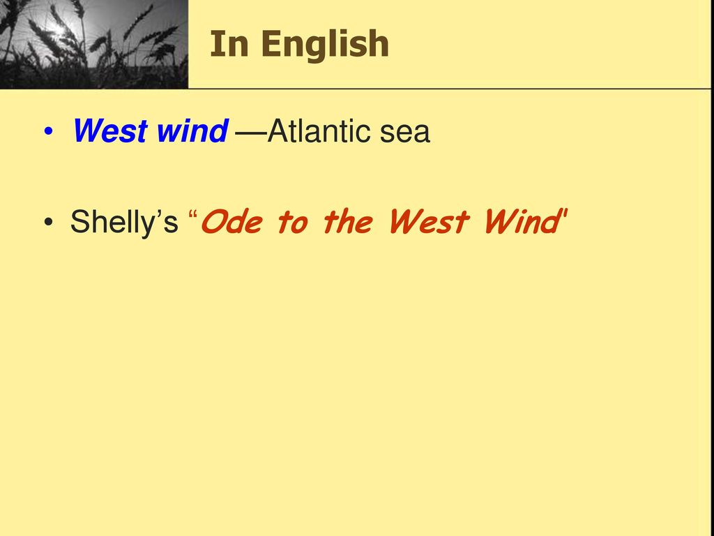 In English West wind —Atlantic sea Shelly’s Ode to the West Wind