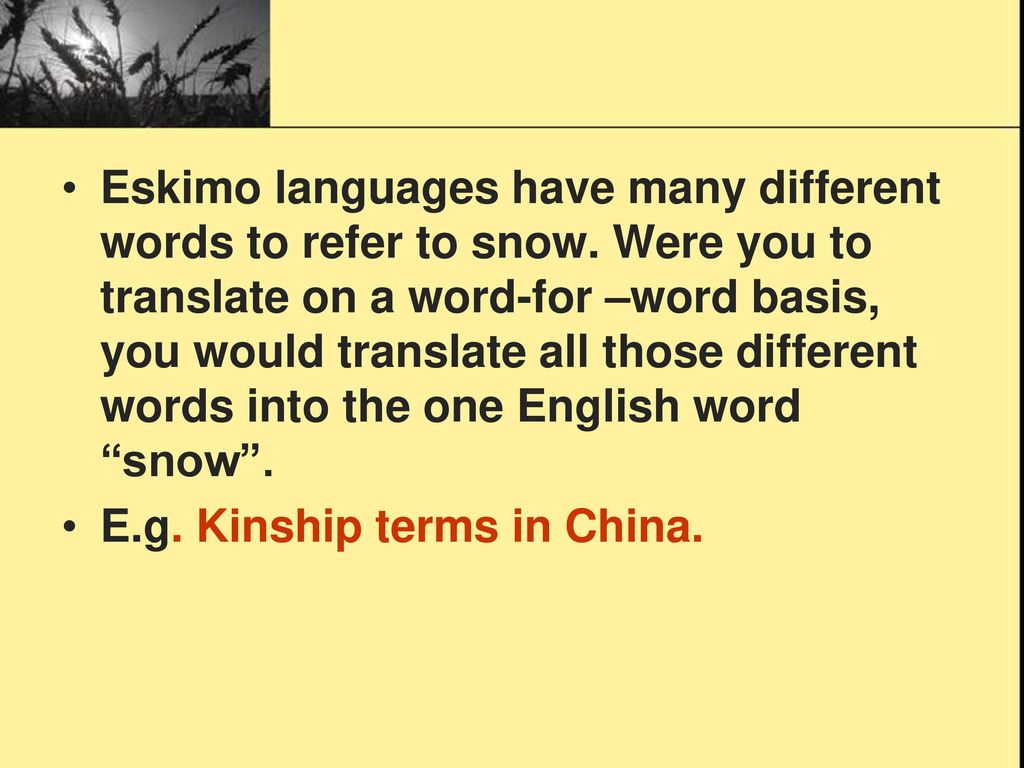 Eskimo languages have many different words to refer to snow