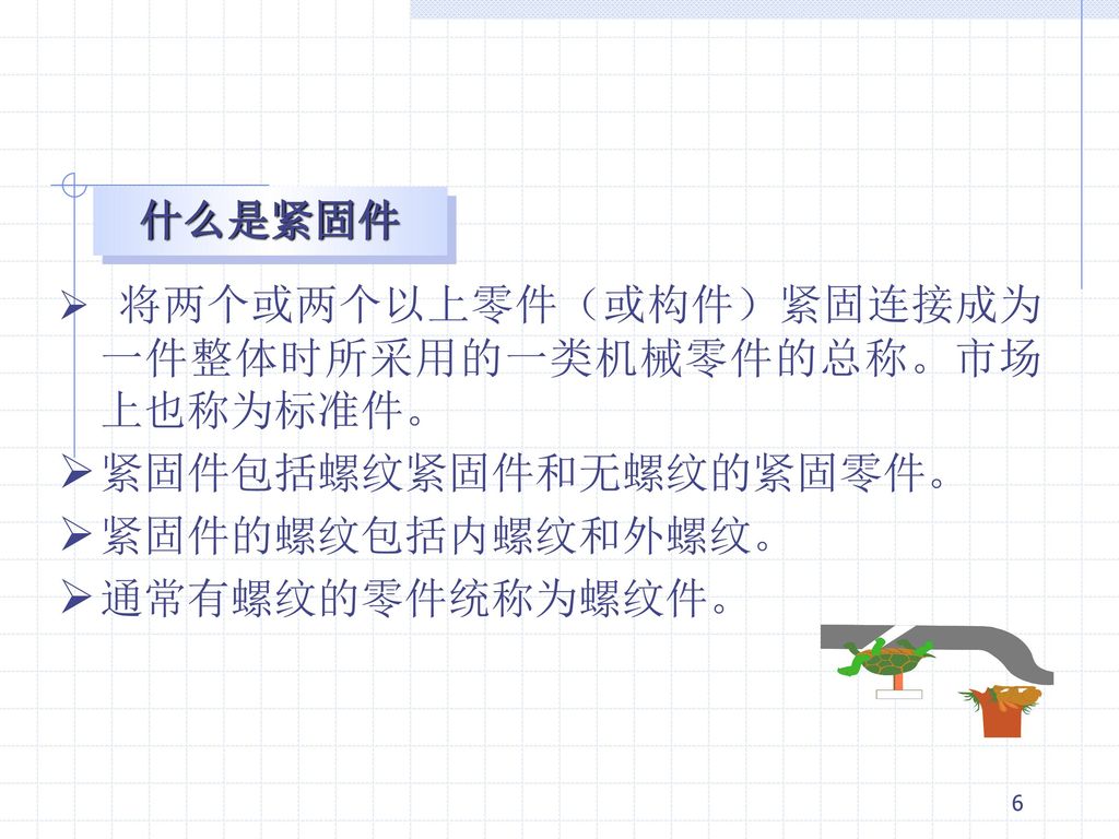 紧固件包括螺纹紧固件和无螺纹的紧固零件。 紧固件的螺纹包括内螺纹和外螺纹。 通常有螺纹的零件统称为螺纹件。