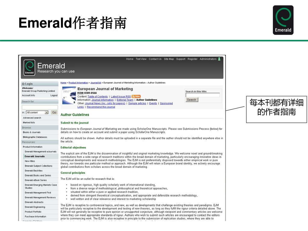 Emerald作者指南 每本刊都有详细的作者指南 Author guidelines