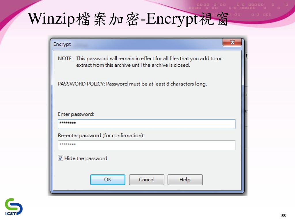 Winzip檔案加密-Encrypt視窗