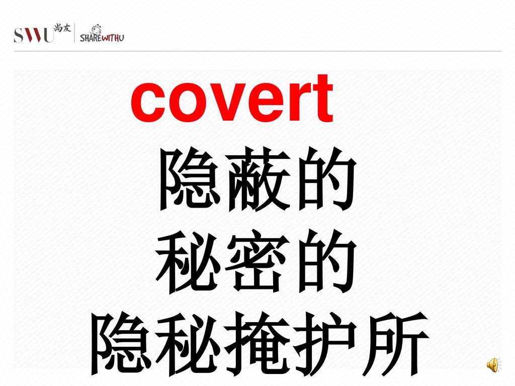 covert 隐蔽的 秘密的 隐秘掩护所