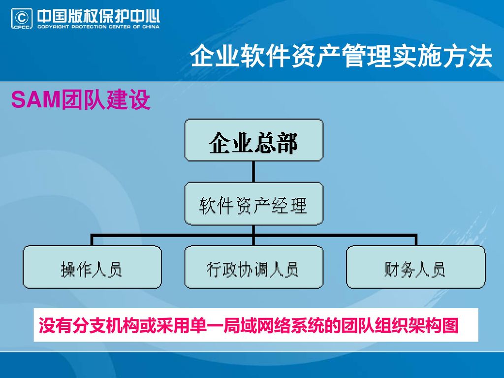 企业软件资产管理实施方法 SAM团队建设 没有分支机构或采用单一局域网络系统的团队组织架构图