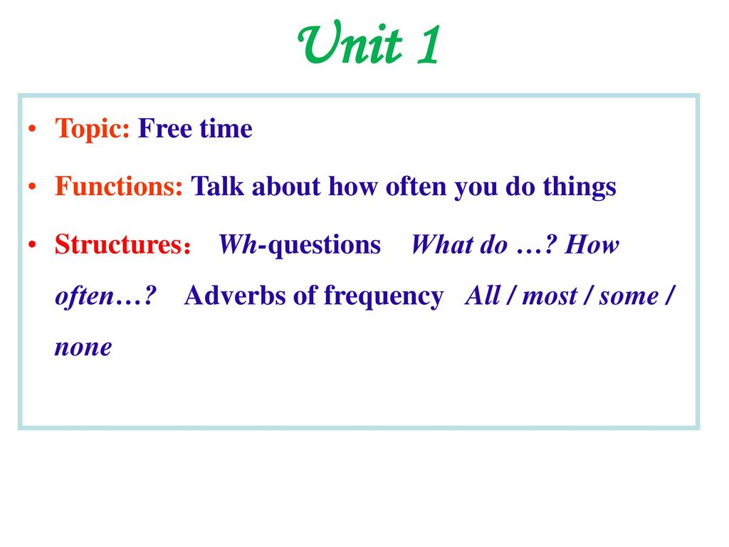 Unit 1 Topic: Free time Functions: Talk about how often you do things