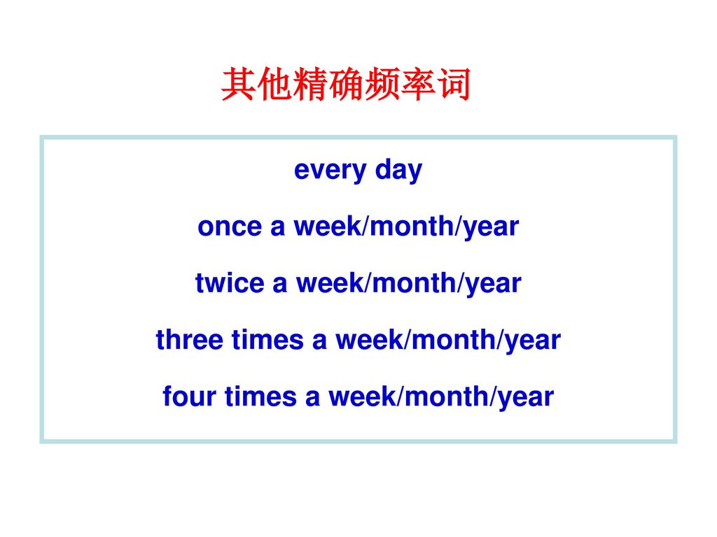 其他精确频率词 every day once a week/month/year twice a week/month/year