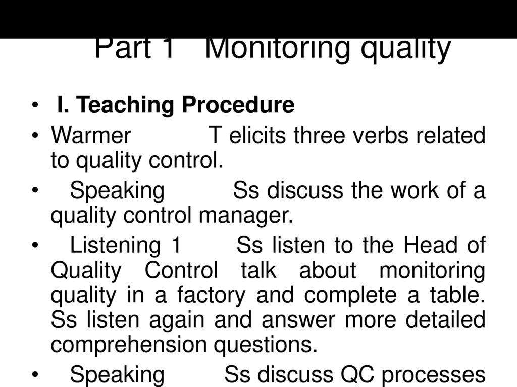 Part 1 Monitoring quality