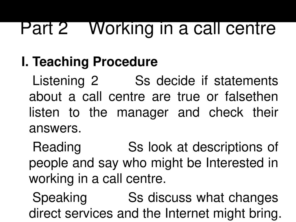 Part 2 Working in a call centre