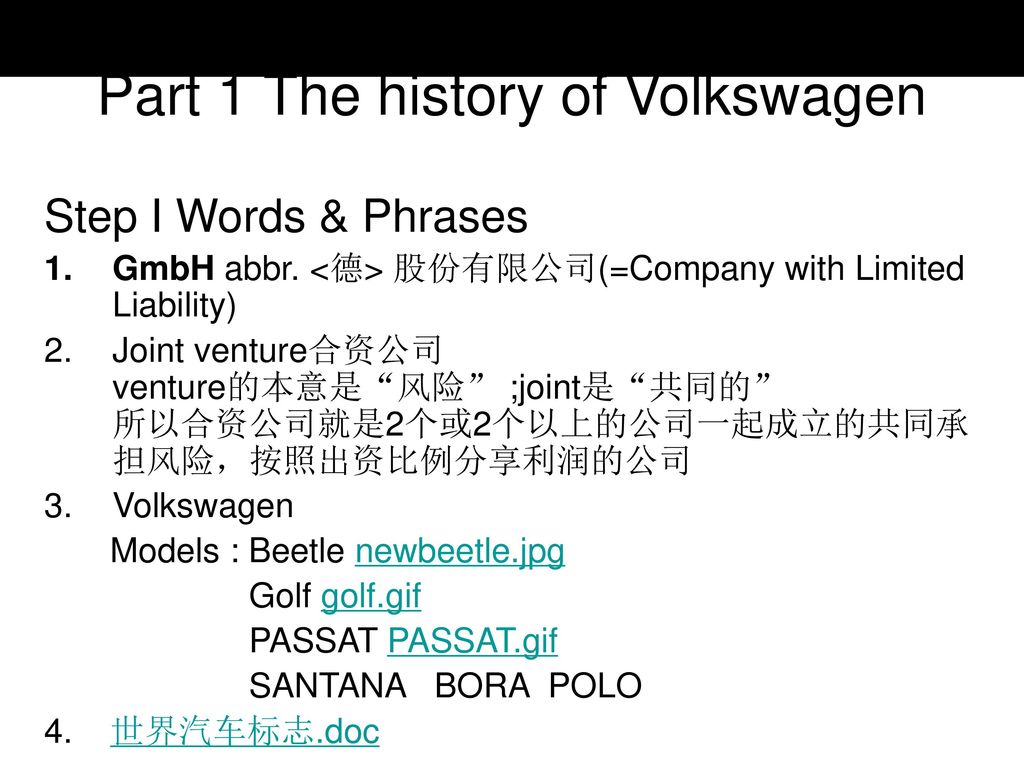 Part 1 The history of Volkswagen