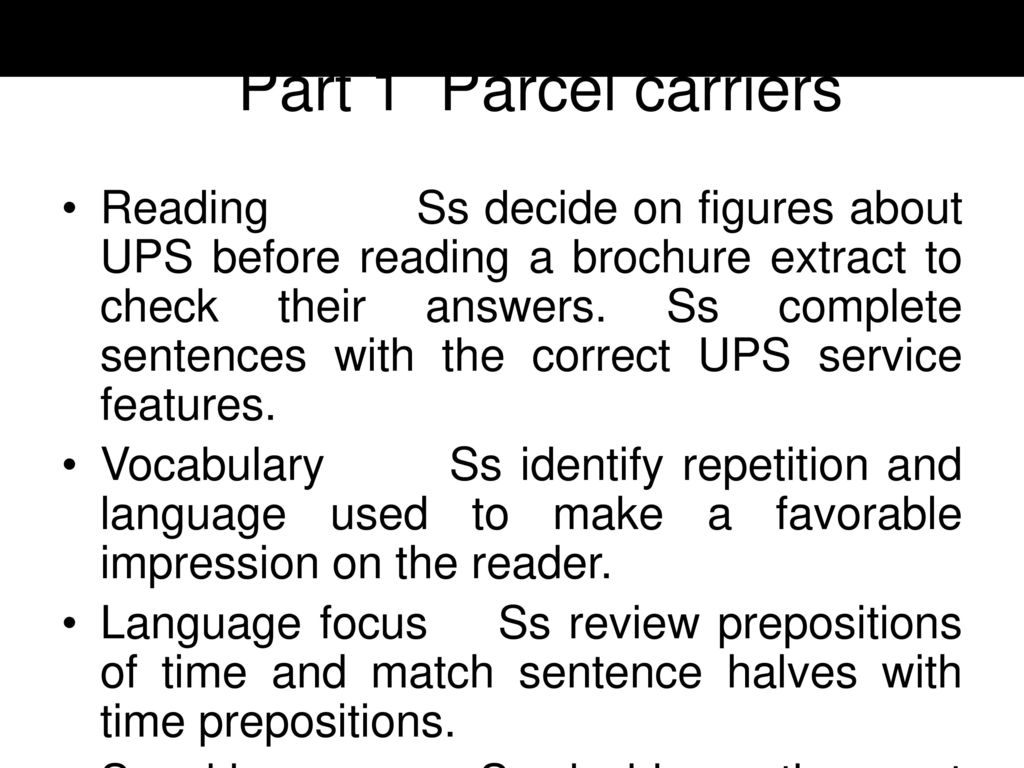 Part 1 Parcel carriers