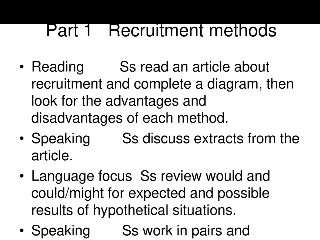 Part 1 Recruitment methods