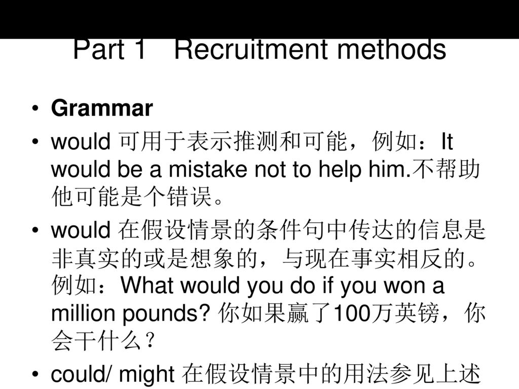 Part 1 Recruitment methods