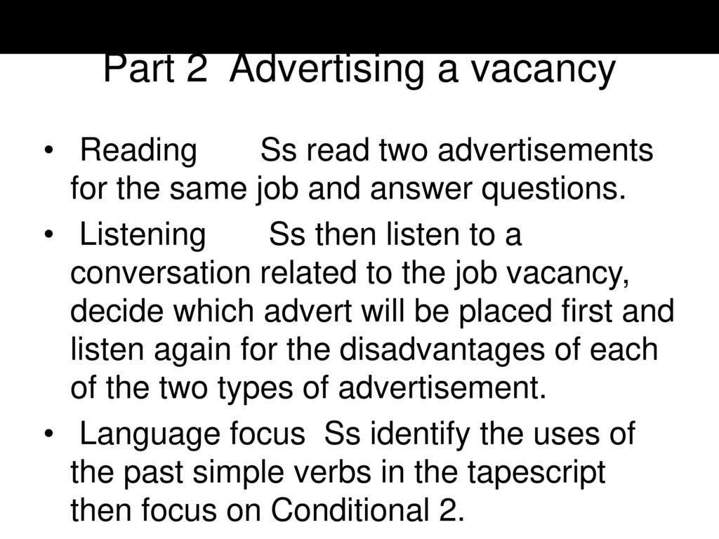 Part 2 Advertising a vacancy