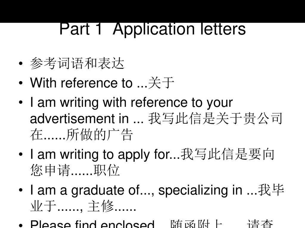 Part 1 Application letters