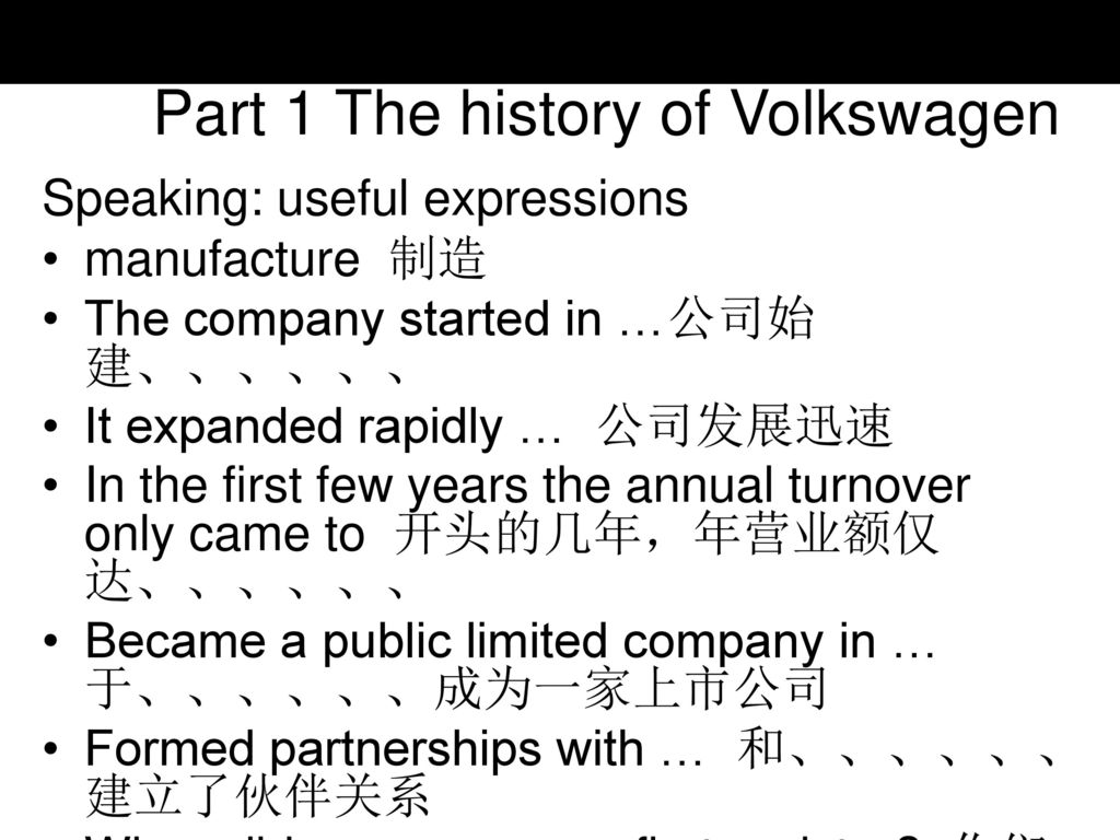 Part 1 The history of Volkswagen