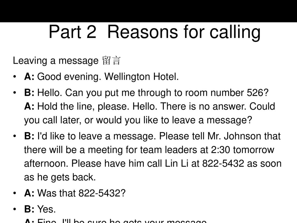 Part 2 Reasons for calling