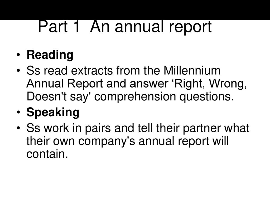 Part 1 An annual report Reading