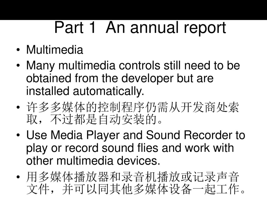 Part 1 An annual report Multimedia