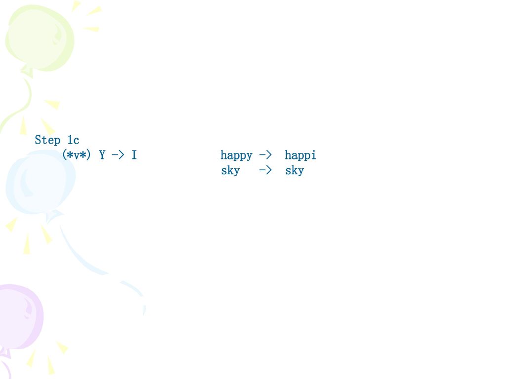 Step 1c (*v*) Y -> I happy -> happi sky -> sky