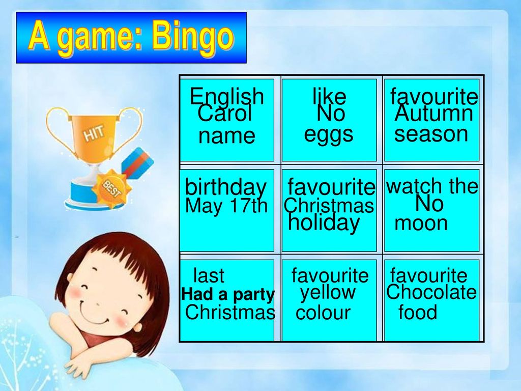 A game: Bingo English like favourite Carol No Autumn eggs season name