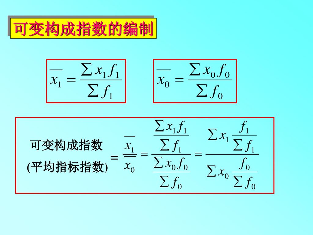 可变构成指数的编制 可变构成指数 (平均指标指数) =