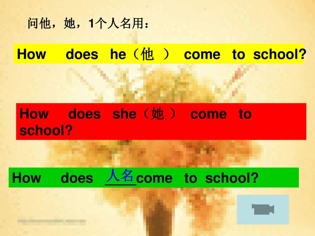 How does he（他 ） come to school