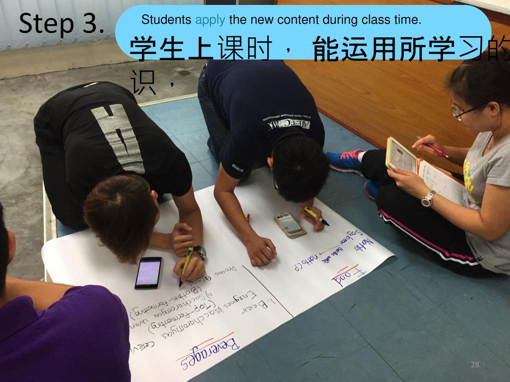 Step 3. 学生上课时， 能运用所学习的新知识，