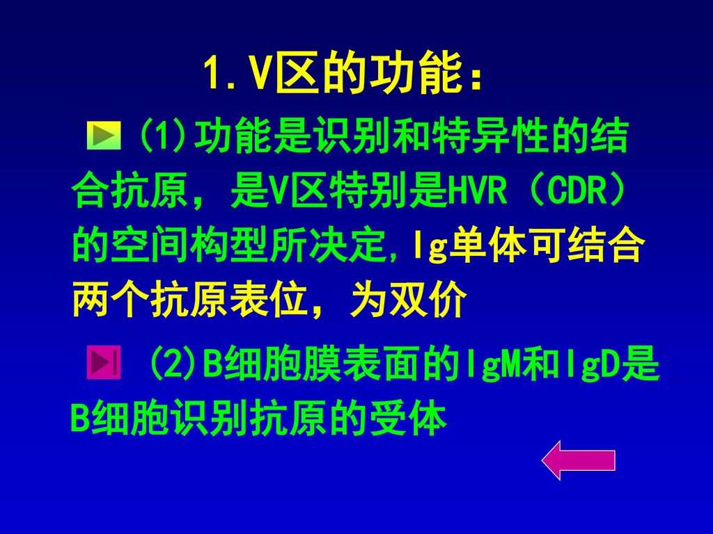 1.V区的功能： (2)B细胞膜表面的IgM和IgD是B细胞识别抗原的受体