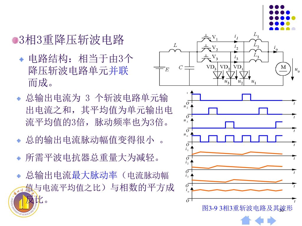 3相3重降压斩波电路 电路结构：相当于由3个降压斩波电路单元并联而成。