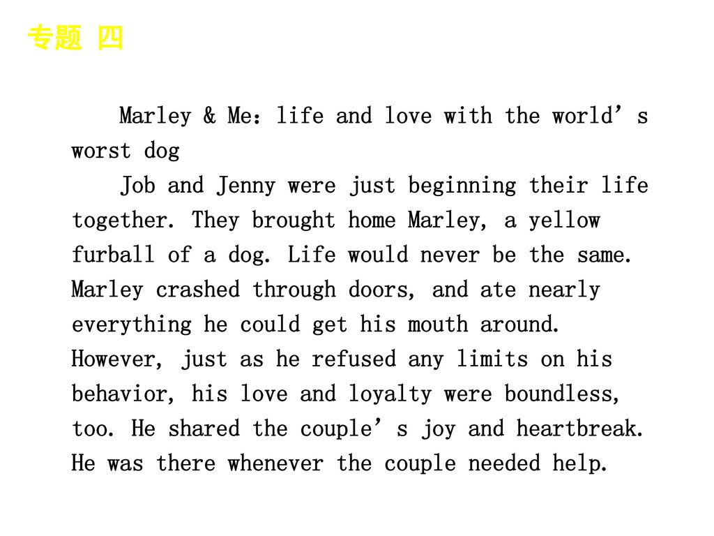 专题 四 │ 专题预测 Marley & Me：life and love with the world’s worst dog