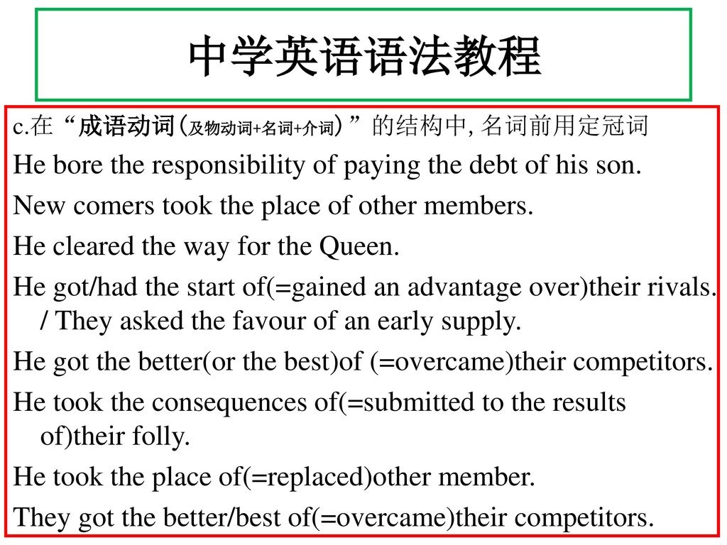 中学英语语法教程 He bore the responsibility of paying the debt of his son.